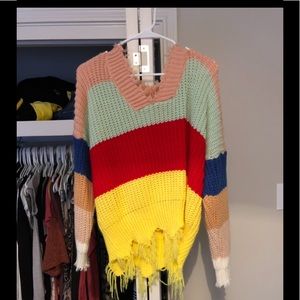 Multicolor distressed sweater